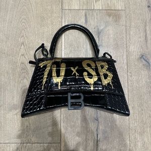 Small Balenciaga black croc hourglass bag